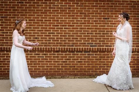 Brides Laugh At First Look At Each Other Photo By Nick And Kelly Photography