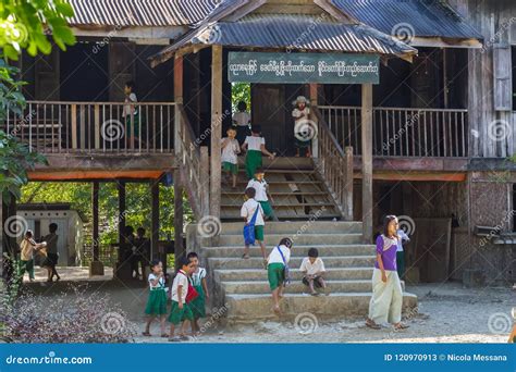Child Goes To Elementary School In Ngapali Beach Myanmar Editorial