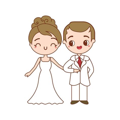 cute adorable wedding couple holding hands cartoon illustration for wedding cards greetings