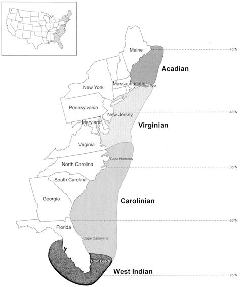 Map Of The Atlantic Coast Of The United States With Provinces