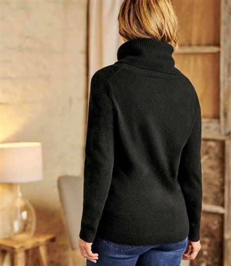 Black Pure Cashmere Cowl Neck Jumper Woolovers Uk