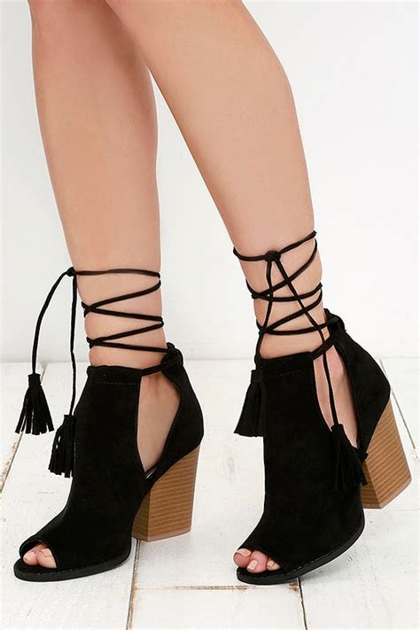 Cute Black Boots Lace Up Booties Ankle Booties 3300