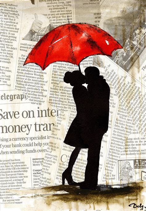 Love Painting Red Umbrella Watercolor Painting By Del Art
