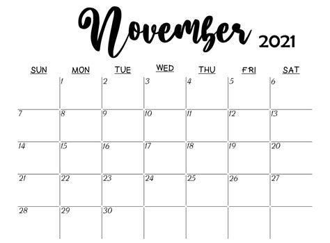 Printable Calendar November 2021 Free Printable Calendar Templates