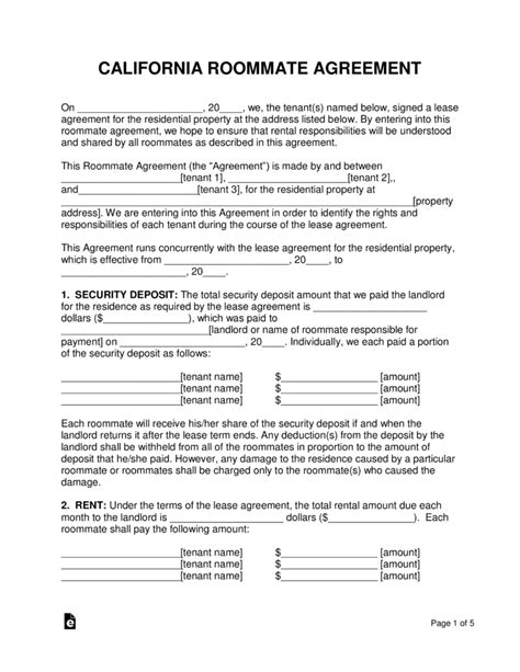 california roommate room rental agreement
