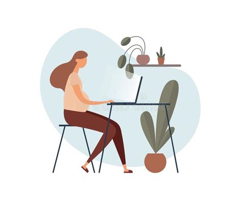 Pregnant Woman Working At Laptop Flat Vector Illustration Stock Vector