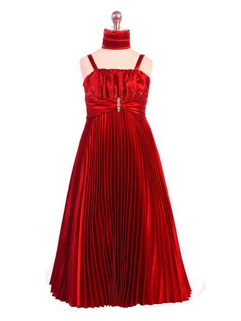 Red Shiny Satin Pleated Long Dress