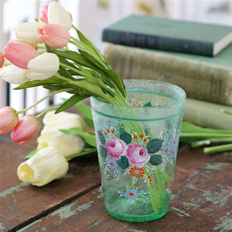Hand Painted Floral Bubble Glass Vase Nora Murphy Country House