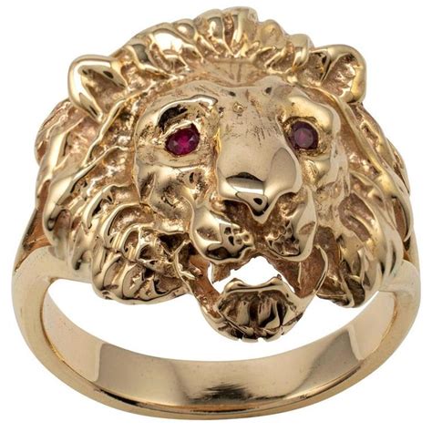 Solid Gold Lion Ring Ruby Eyes Uk Hallmarks Size 8 Unique Animal
