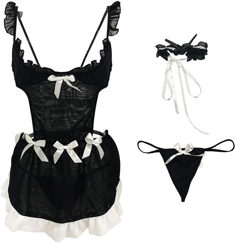 sexy french maid outfit cosplay costume bowknot backless nightgown chemise women s lingerie on