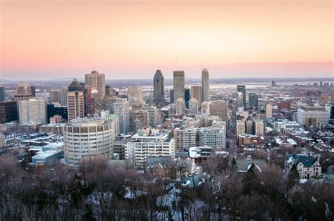 View Of Montreal Downtown At Unset In Winter Stock Image Image Of