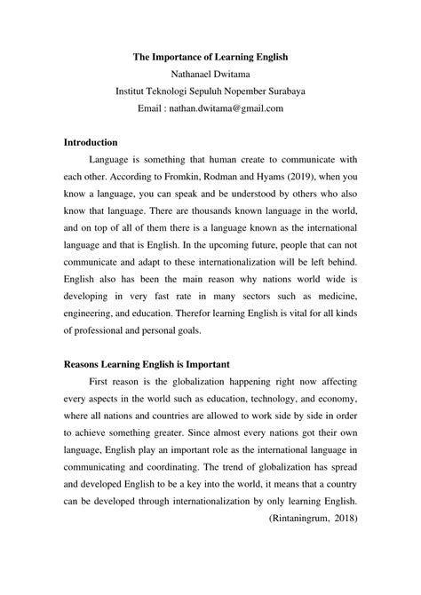 Pdf The Importance Of Learning English