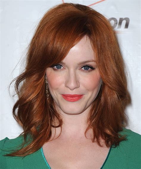 Christina Hendricks Medium Straight Copper Red Hairstyle With Side
