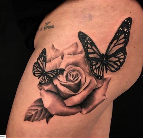 Discover 66 Butterfly And Rose Thigh Tattoo Latest Incdgdbentre