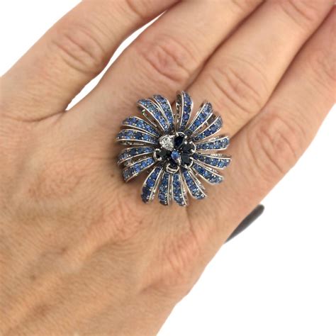 Stefan Hafner Diamond And Sapphire White Gold Middle Finger Ring For