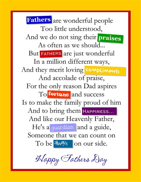 If you can't find the words, try using one of these sentimental poems in your card. fathers day poems - Free Large Images