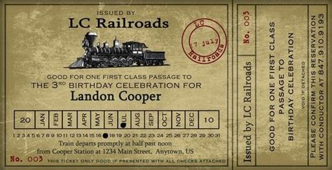 Vintage Train Ticket Party Invitation 4x8 by nounces on Etsy | Vintage train ticket, Ticket ...