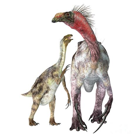 Therizinosaurus Dinosaur With Juvenile Digital Art By Corey Ford Fine