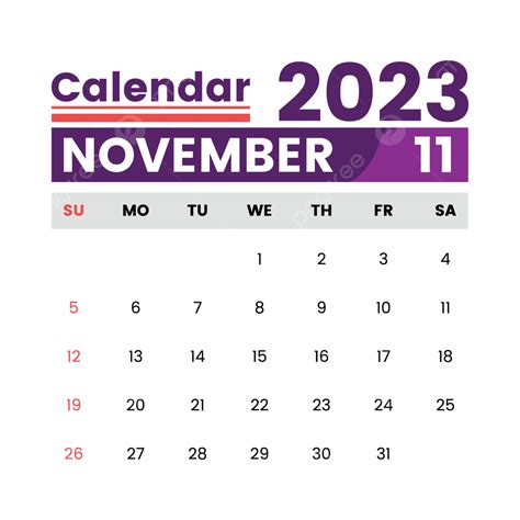 Design De Calendário Mensal De Novembro 2023 Fundo Transparente Png