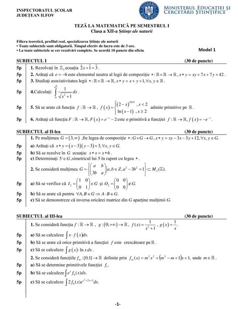 Test Matematica Clasa 9 Sem 1