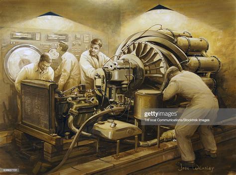 Frank Whittles Early Development Of The Jet Engine Gouache Painting