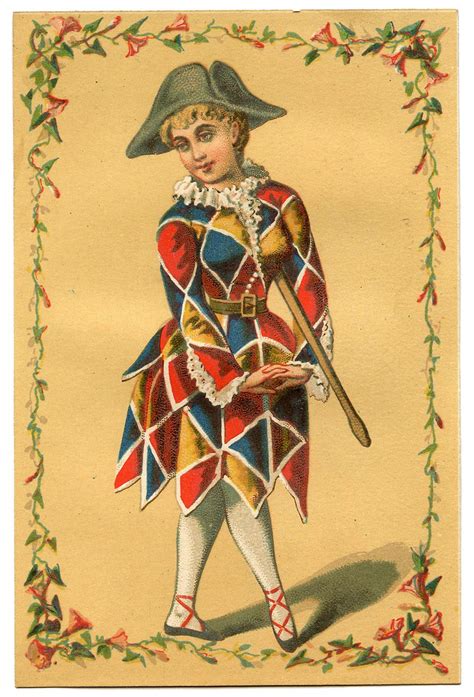 The Graphics Fairy Llc Vintage Image Harlequin Clown Girl Mardi