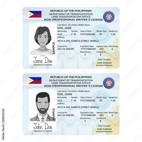 Vector Template Of Sample Driver License Plastic Card For Philippines