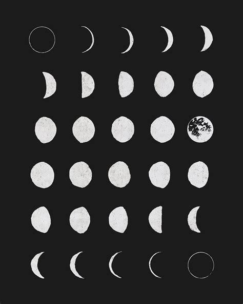 Moon Phases In Black Moon Phases Art Moon Art Print Moon Phases Drawing