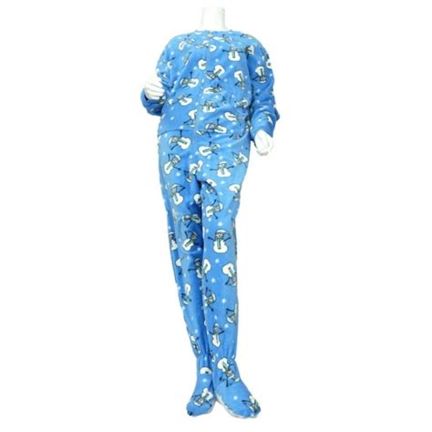 Soft Sensations Soft Sensations Womens Blue Snowman Snowflake Fleece Footed Pajama Sleeper