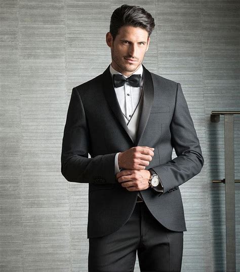 Dark Gray Men Suits For Wedding Slim Fit Groomsmen Tuxedos One Button