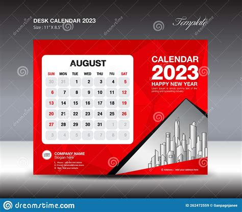 August 2023 Template Desk Calendar 2023 Year Template Wall Calendar