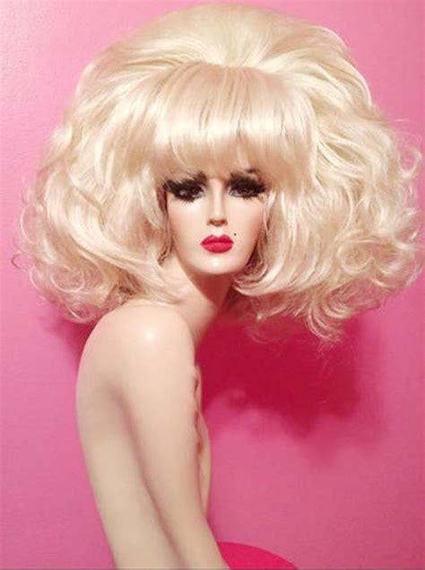 Lady Bunny Wig Drag Queen Wig Platinum Blonde Beehive Bangs Etsy
