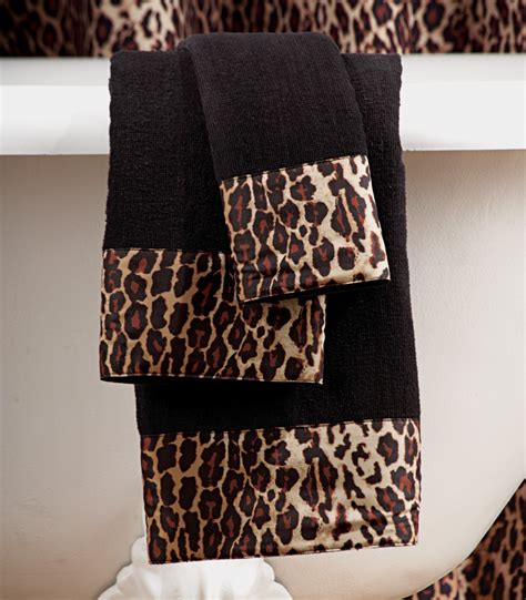 Leopard Print Bathroom Set Shower Curtain Rugs Towels Mat Animal Jungle
