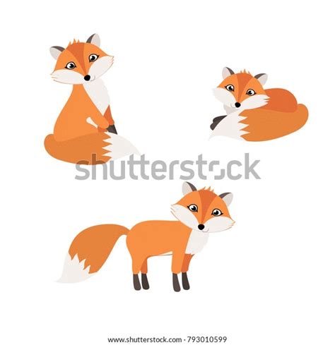 Set Isolated Cartoon Cute Foxes Vector Stock Vector Royalty Free