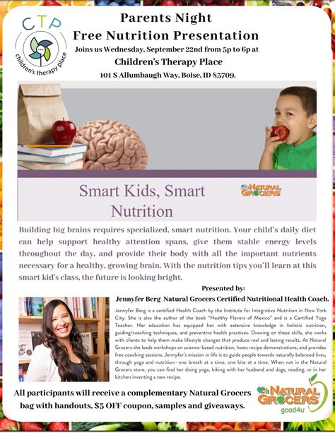 Parents Night Smart Kids Smart Nutrition Childrens Therapy Place