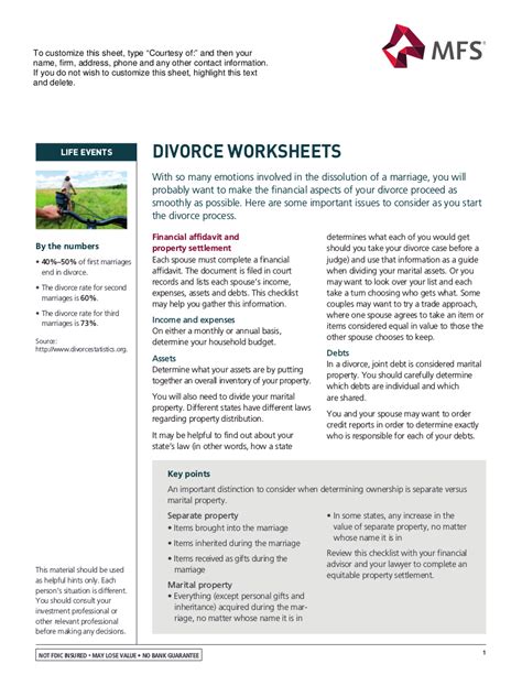 Divorce Worksheet 7 Examples Format Pdf
