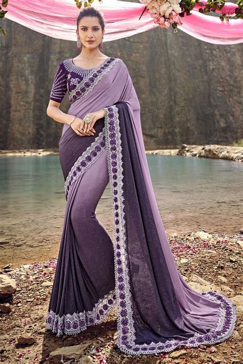 Purple Heavy Work Swarovski Party Wear Saree Sarees Designer Collection