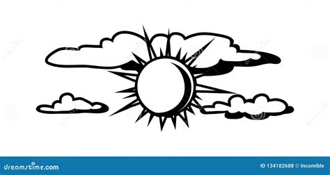 Black White Sun And Clouds Stock Vector Illustration Of Vector