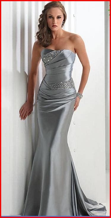 Yz Sexy Mermaid Strapless Beaded Stretch Satin Silver Color Evening Dresses On Storenvy