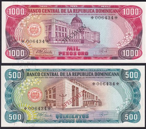 Dominican Republic 1978 Eight Note Specimen Set 1 Peso To 1000 Pesos