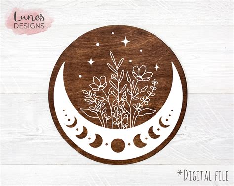 Floral Moon Svg Boho Svg Moon Phases Svg Wildflowers Svg Etsy