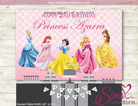 Disney Princess Printable Party Backdrop Banner Royal Birthday Poste