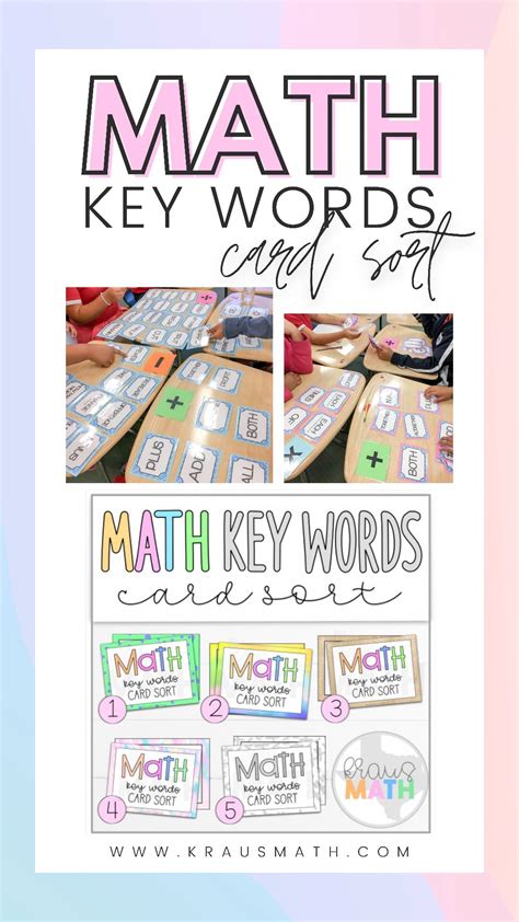 Math Key Words Card Sort Flash Cards 5 Versions Included 1polka