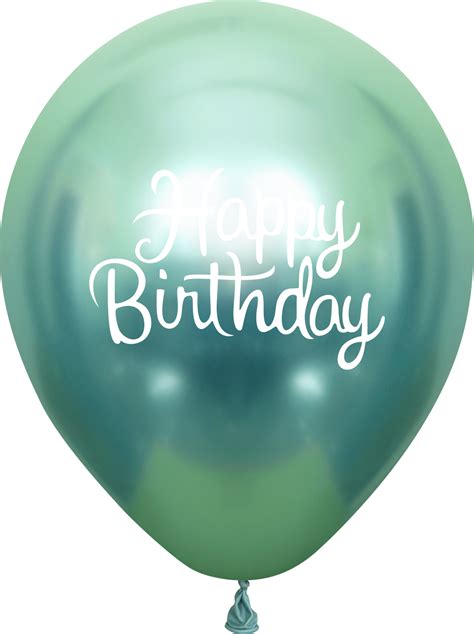12 Mirror Happy Birthday Green Latex Balloons 25 Per Bag 2 Side