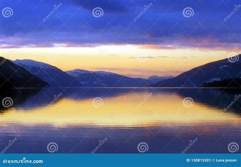 Sunset In The Fjords Of Norway Stock Image Image Of Norway Purple