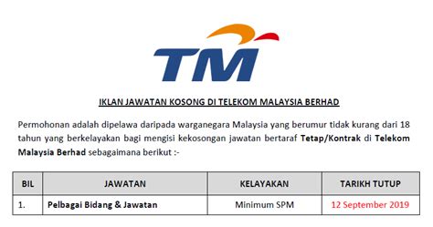 Jawatankosong terkini telekom malaysia sesi 2020. Jawatan Kosong di Telekom Malaysia Berhad - Kelayakan SPM ...