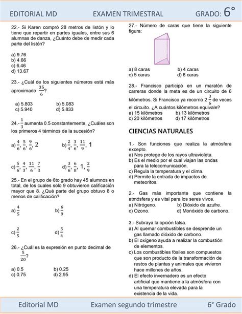 Examen Trimestral Sexto Grado De Primaria 2023 2024