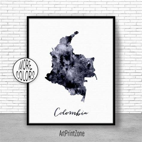 Colombia Print Office Art Print Watercolor Map Colombia Map Etsy