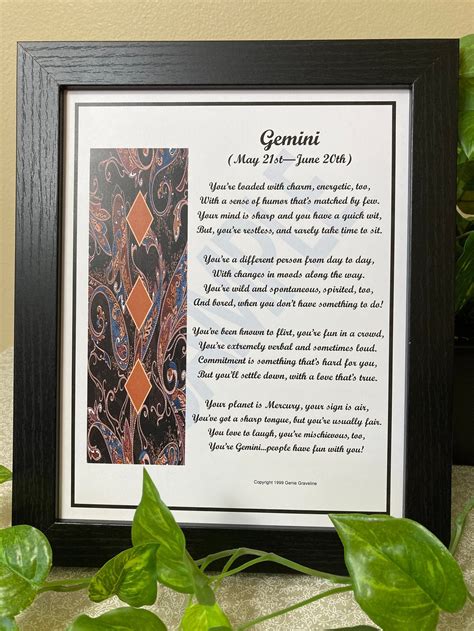 Gemini Gemini Poem Gemini Print Gemini Present Gemini Etsy