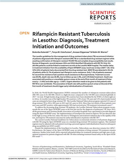 Pdf Rifampicin Resistant Tuberculosis In Lesotho Diagnosis